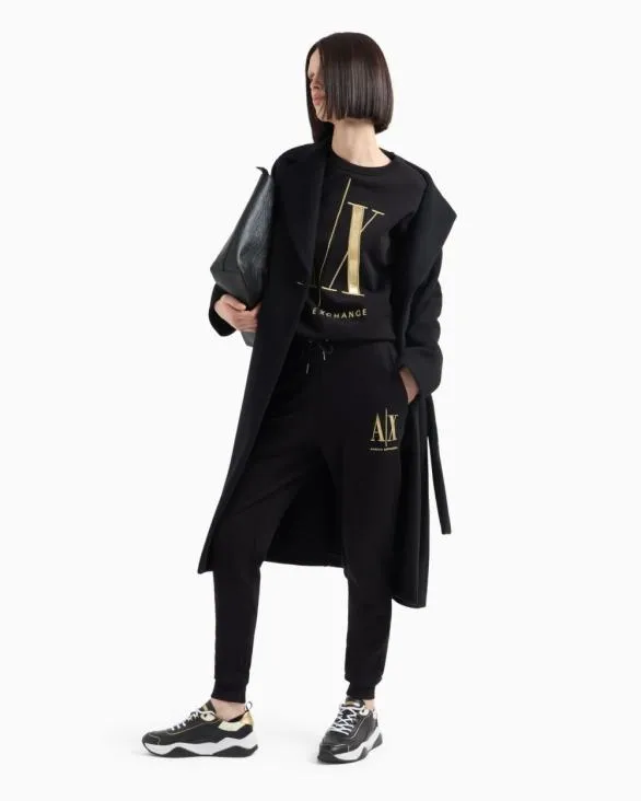 Soft Yarn Jogger Pants With Logo Black Women Armani Matching Sets Soft Yarn Jogger Pants With Logo Black Women Armani Matching Sets
