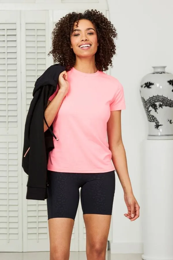 Sosandar Activewear Women Black Leopard Print Longline Activewear Shorts With Side Pocket Black