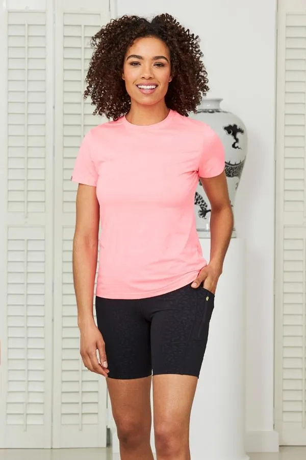 Sosandar Activewear Women Black Leopard Print Longline Activewear Shorts With Side Pocket Black