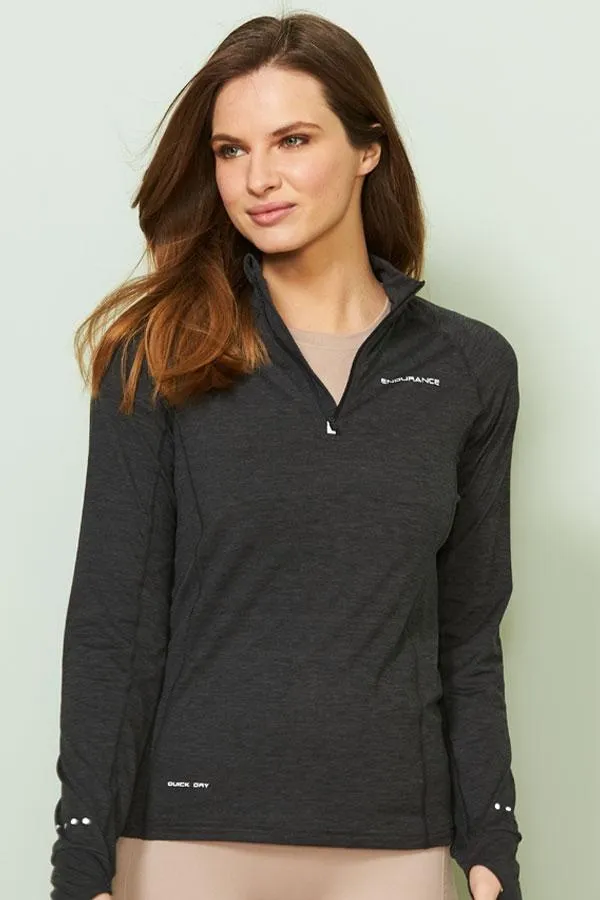Sosandar Activewear Women Charcoal Marl Quarter Zip Mid Layer Top