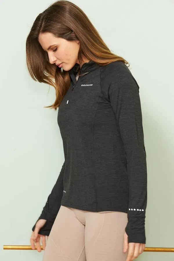 Sosandar Activewear Women Charcoal Marl Quarter Zip Mid Layer Top