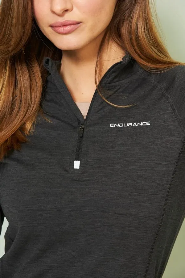 Sosandar Activewear Women Charcoal Marl Quarter Zip Mid Layer Top