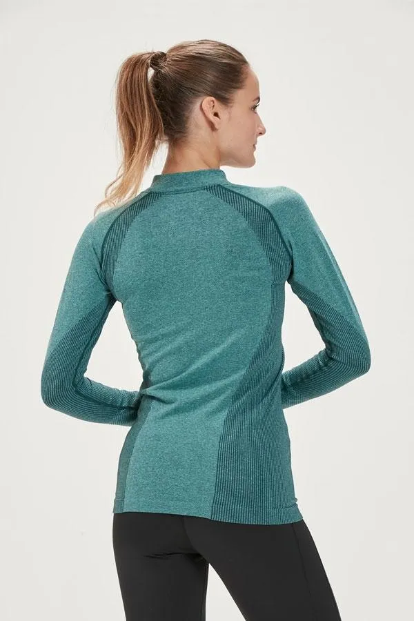 Sosandar Activewear Women Teal Marl Quarter Zip Seamless Mid Layer Top Sosandar Activewear Women Teal Marl Quarter Zip Seamless Mid Layer Top