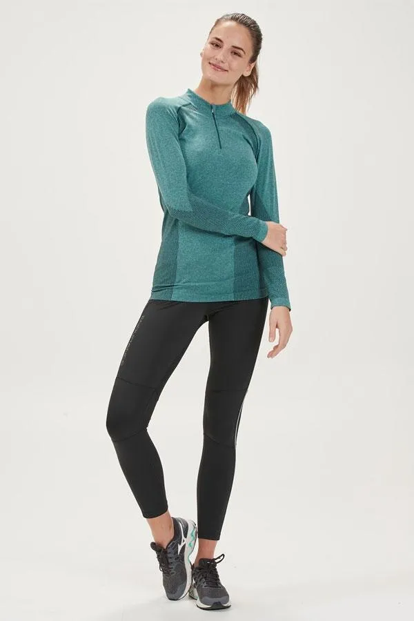 Sosandar Activewear Women Teal Marl Quarter Zip Seamless Mid Layer Top Sosandar Activewear Women Teal Marl Quarter Zip Seamless Mid Layer Top