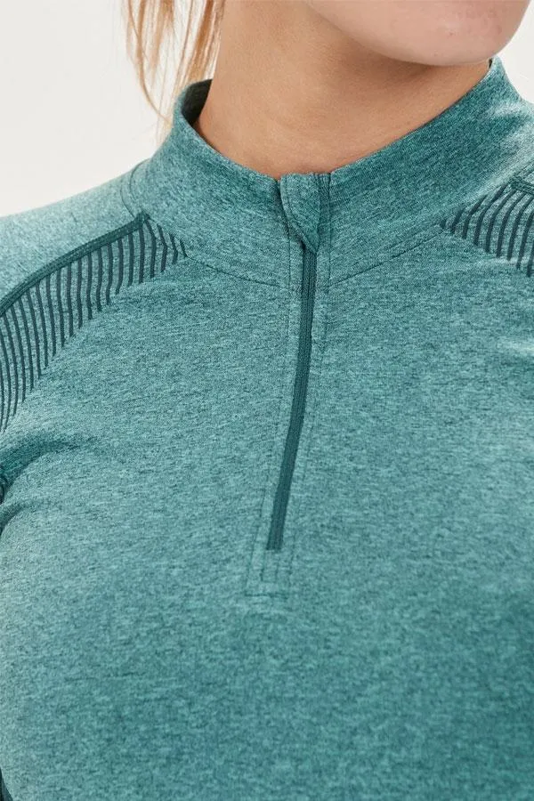 Sosandar Activewear Women Teal Marl Quarter Zip Seamless Mid Layer Top Sosandar Activewear Women Teal Marl Quarter Zip Seamless Mid Layer Top