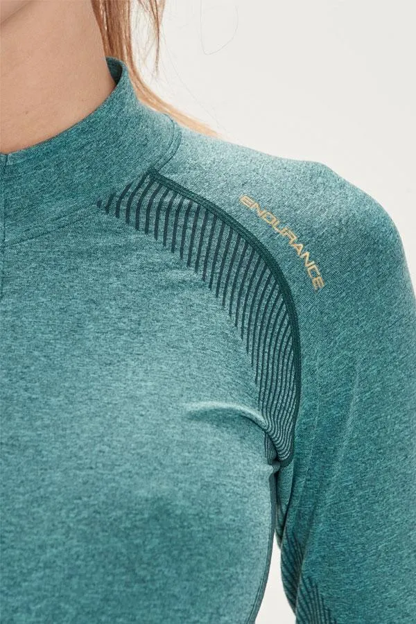 Sosandar Activewear Women Teal Marl Quarter Zip Seamless Mid Layer Top Sosandar Activewear Women Teal Marl Quarter Zip Seamless Mid Layer Top
