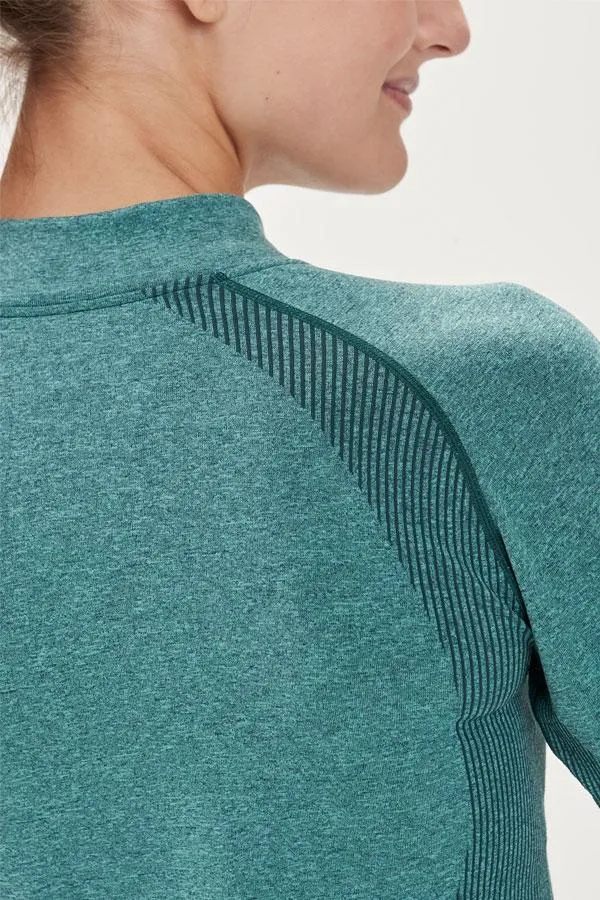 Sosandar Activewear Women Teal Marl Quarter Zip Seamless Mid Layer Top Sosandar Activewear Women Teal Marl Quarter Zip Seamless Mid Layer Top