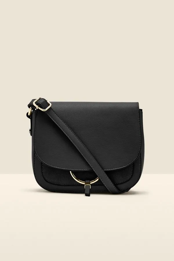 Sosandar Bags and Belts Women Black Faux Leather Hoop Clasp Cross Body Bag Black Sosandar Bags and Belts Women Black Faux Leather Hoop Clasp Cross Body Bag Black