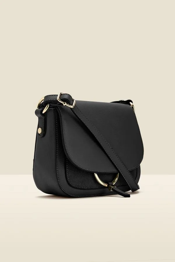 Sosandar Bags and Belts Women Black Faux Leather Hoop Clasp Cross Body Bag Black