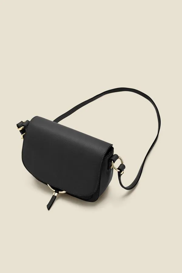 Sosandar Bags and Belts Women Black Faux Leather Hoop Clasp Cross Body Bag Black