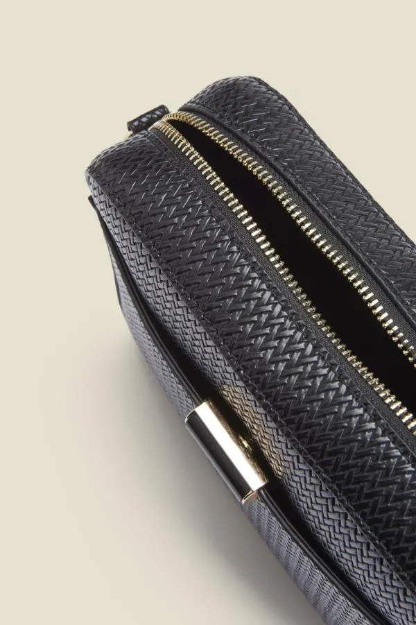 Sosandar Bags and Belts Women Black Woven Faux Leather Shoulder Bag Black