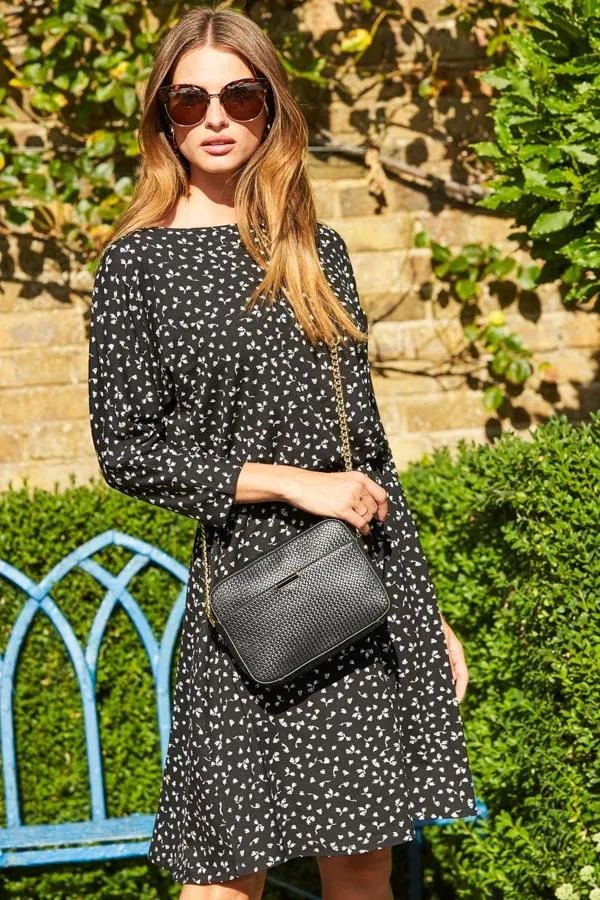 Sosandar Bags and Belts Women Black Woven Faux Leather Shoulder Bag Black