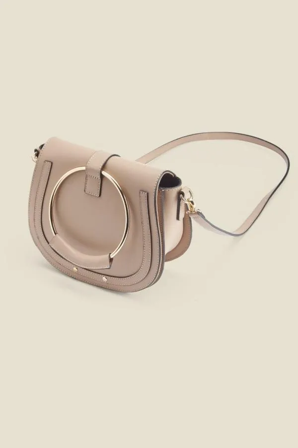 Sosandar Bags and Belts Women Blush Leather Gold Hoop Detail Shoulder Bag