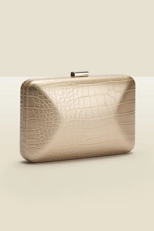 Sosandar Bags and Belts Women Champagne Gold Croc Effect Clutch Bag