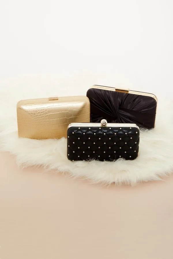 Sosandar Bags and Belts Women Champagne Gold Croc Effect Clutch Bag