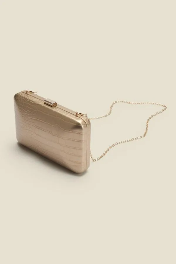 Sosandar Bags and Belts Women Champagne Gold Croc Effect Clutch Bag