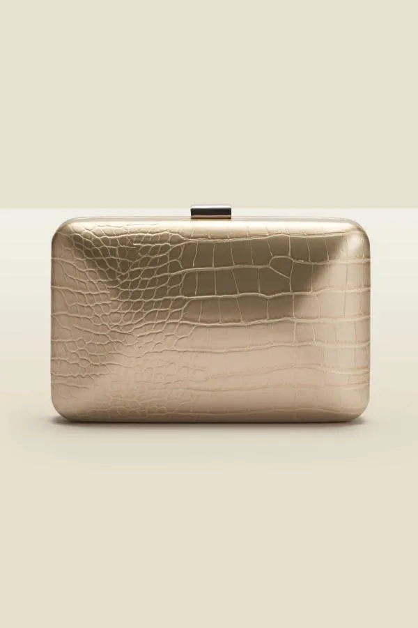 Sosandar Bags and Belts Women Champagne Gold Croc Effect Clutch Bag