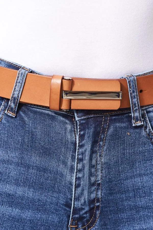 Sosandar Bags and Belts Women Tan Leather Waist Belt With Silver Clasp Silver