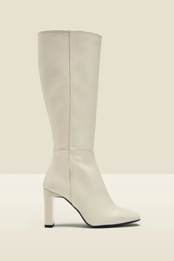 Sosandar Boots Women Bailey Cream Leather Knee High Heeled Boot Cream