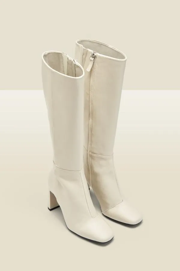 Sosandar Boots Women Bailey Cream Leather Knee High Heeled Boot Cream