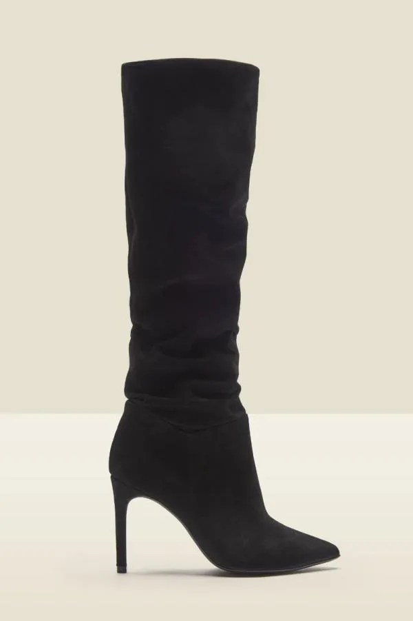 Sosandar Boots Women Belle Black Suede Heeled Slouch High Leg Boot Black