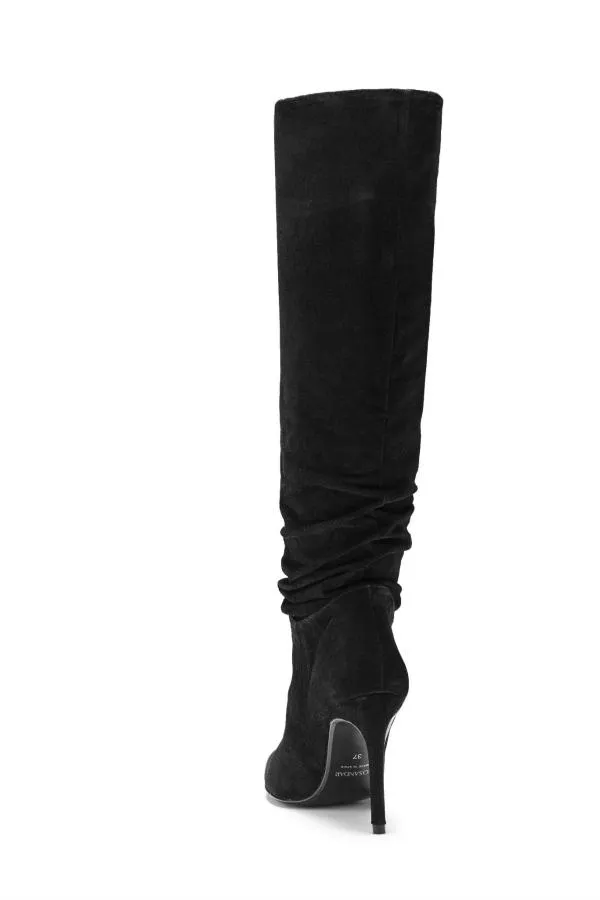 Sosandar Boots Women Belle Black Suede Heeled Slouch High Leg Boot Black