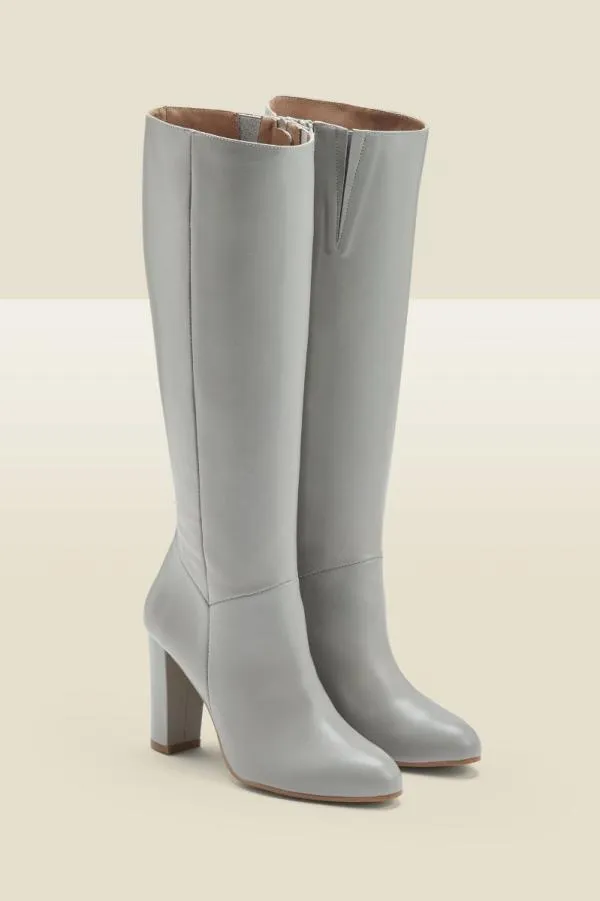 Sosandar Boots Women Blake Grey Leather Zip Knee High Boot Grey