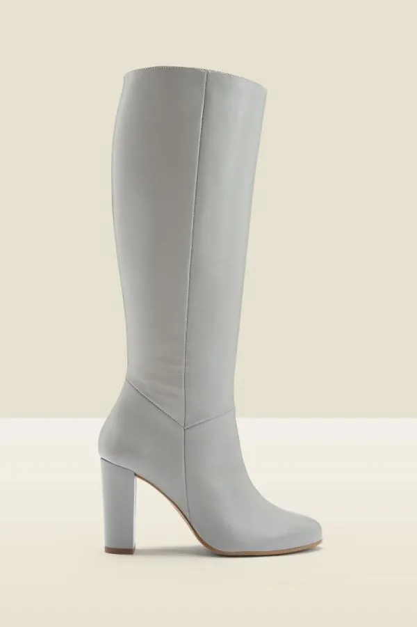 Sosandar Boots Women Blake Grey Leather Zip Knee High Boot Grey