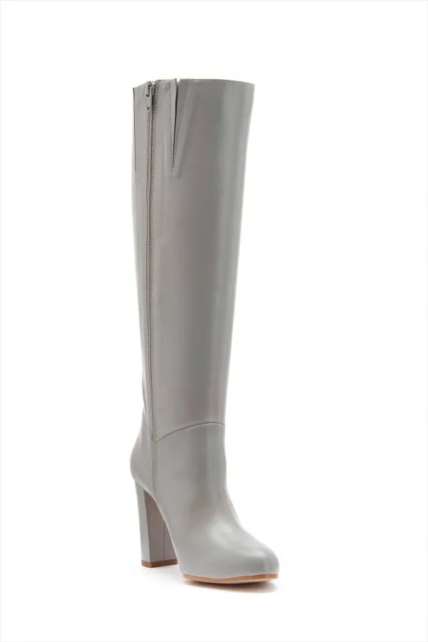 Sosandar Boots Women Blake Grey Leather Zip Knee High Boot Grey
