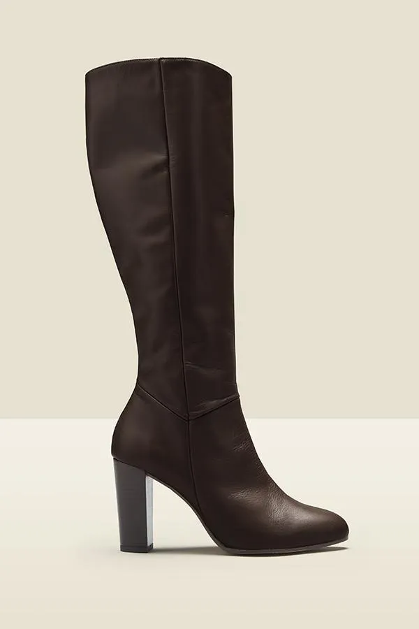Sosandar Boots Women Chocolate Brown Blake Leather Zip Knee High Boot Chocolate Brown