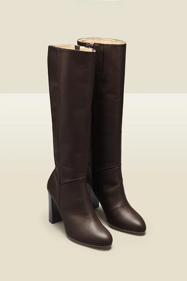 Sosandar Boots Women Chocolate Brown Blake Leather Zip Knee High Boot Chocolate Brown