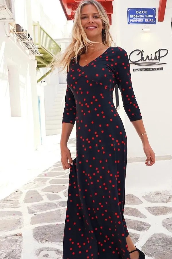 Sosandar Dresses Women Black and Red Spot Print Jersey Midi Dress Black Red