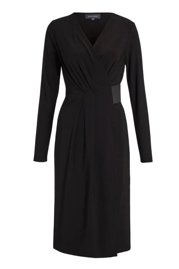 Sosandar Dresses Women Black Faux Wrap Dress Black