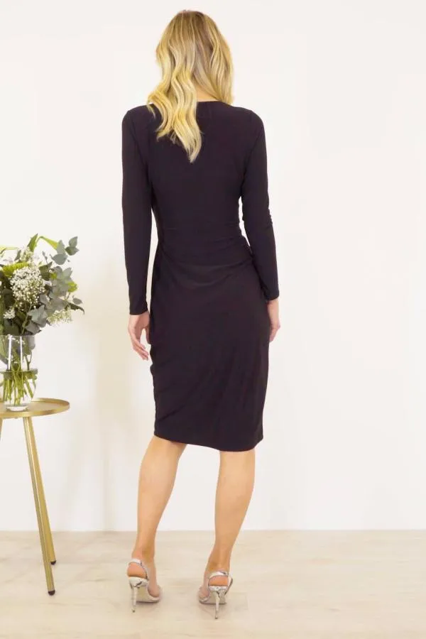 Sosandar Dresses Women Black Faux Wrap Dress Black