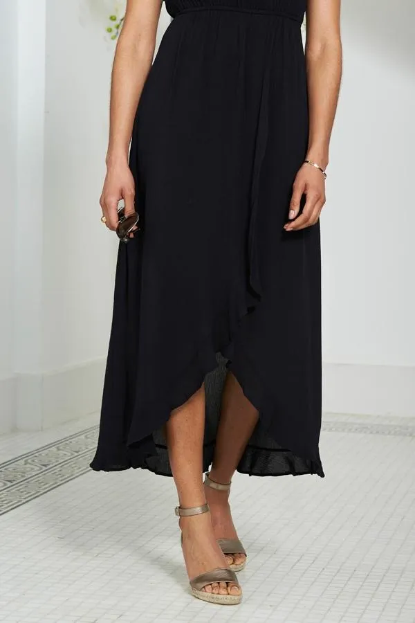 Sosandar Dresses Women Black Ruffle Detail Side Split Bardot Dress Black