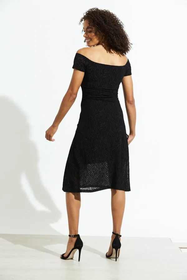 Sosandar Dresses Women Black Zebra Burnout Stretch Bardot Fit and Flare Dress Black