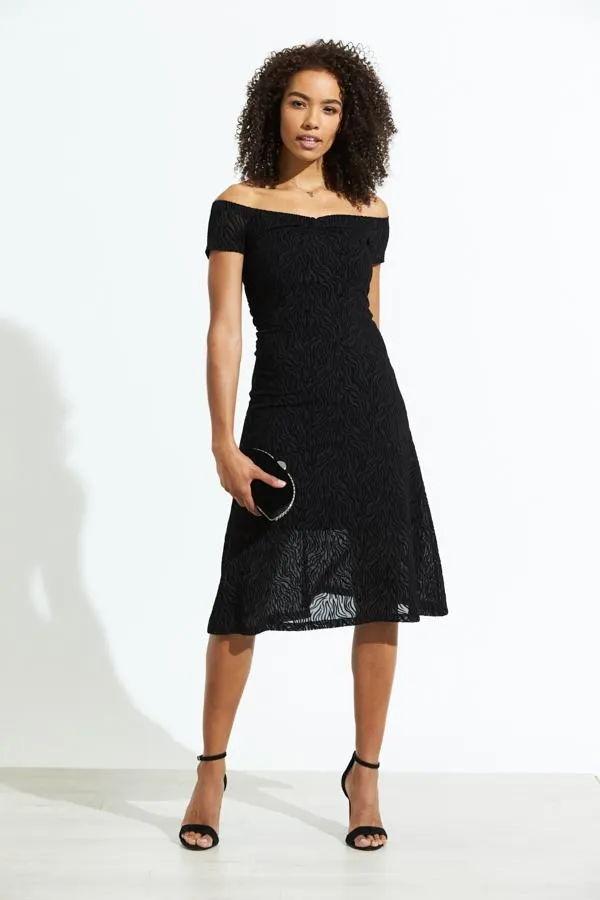 Sosandar Dresses Women Black Zebra Burnout Stretch Bardot Fit and Flare Dress Black