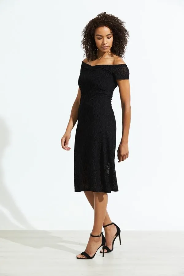 Sosandar Dresses Women Black Zebra Burnout Stretch Bardot Fit and Flare Dress Black