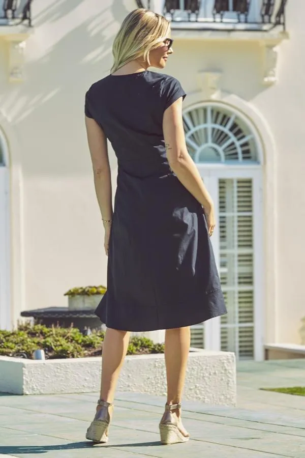 Sosandar Dresses Women Black Zip Front Fit and Flare Dress With Pockets Black