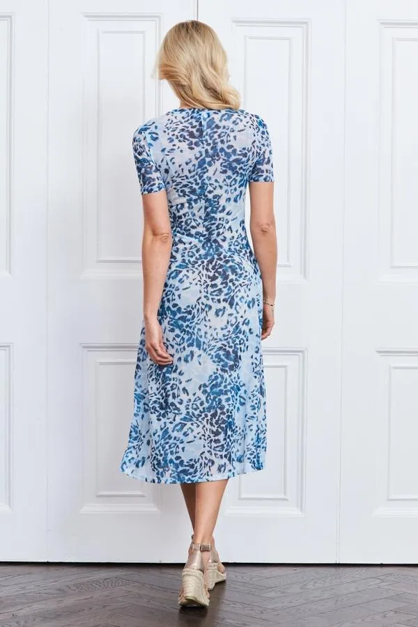 Sosandar Dresses Women Blue Animal Print Mesh Midi Dress Blue