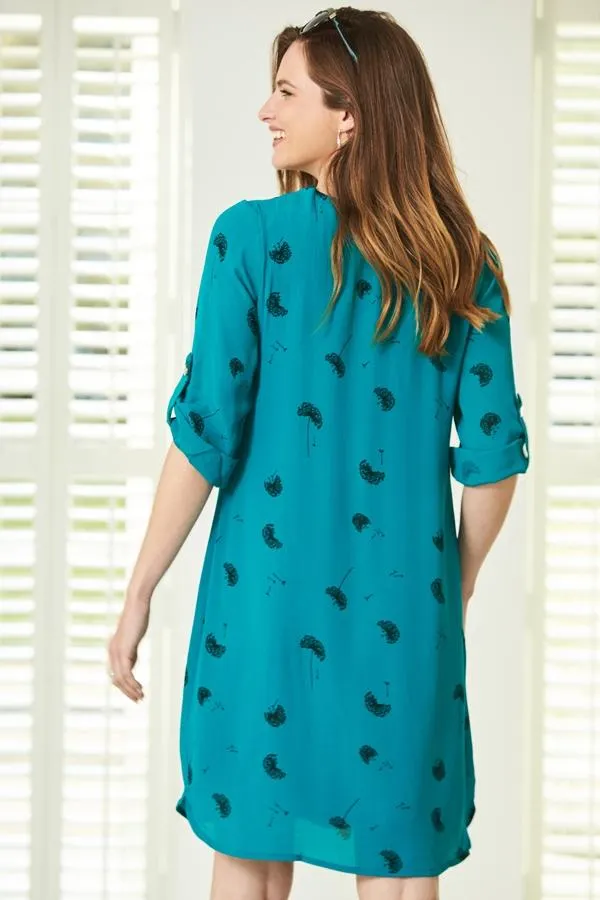 Sosandar Dresses Women Green Dandelion Print Zip Neck Shift Dress Green