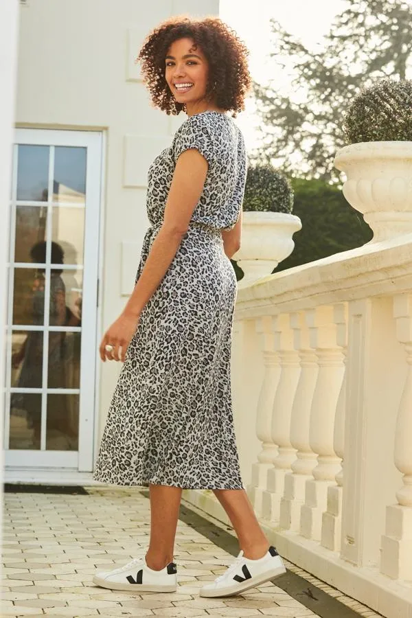 Sosandar Dresses Women Grey Animal Print Super Soft Premium Jersey Midi Dress Grey