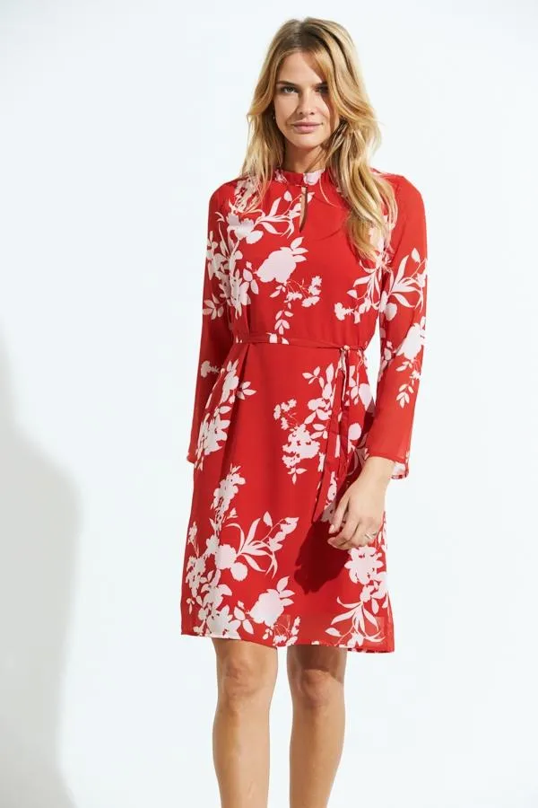 Sosandar Dresses Women Red and White Floral Print Belted Shift Dress Red White Sosandar Dresses Women Red and White Floral Print Belted Shift Dress Red White