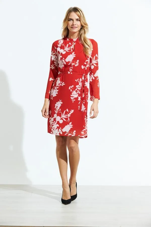 Sosandar Dresses Women Red and White Floral Print Belted Shift Dress Red White