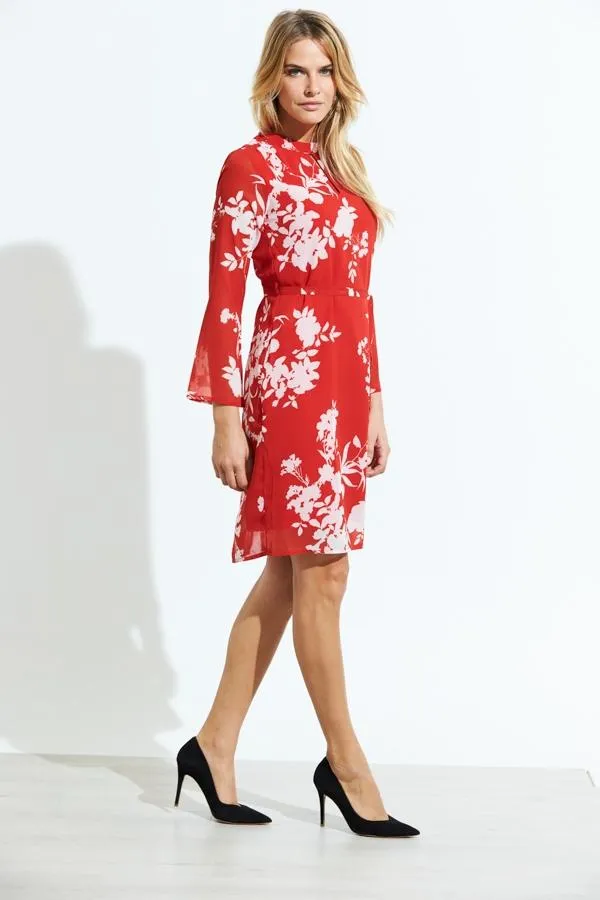 Sosandar Dresses Women Red and White Floral Print Belted Shift Dress Red White
