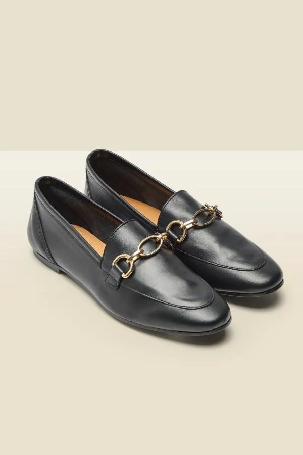 Sosandar Flats Women Saint Black Leather Loafer Black