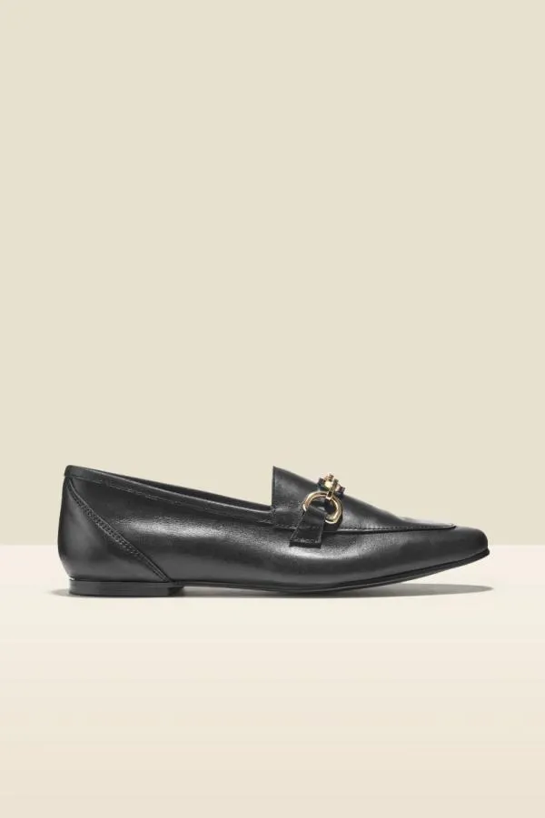 Sosandar Flats Women Saint Black Leather Loafer Black