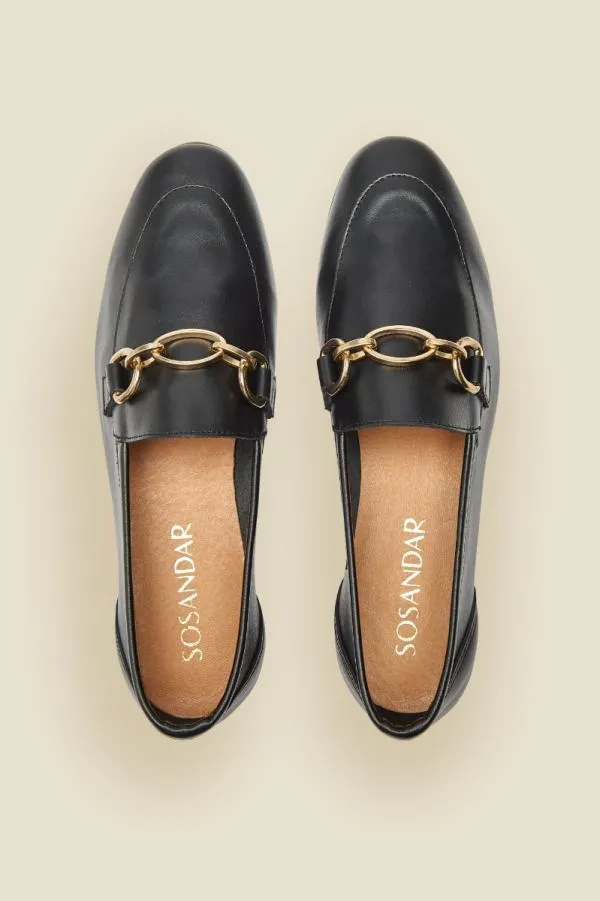 Sosandar Flats Women Saint Black Leather Loafer Black