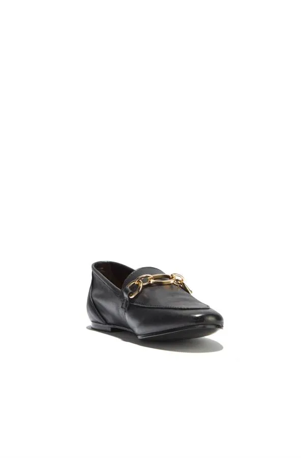 Sosandar Flats Women Saint Black Leather Loafer Black