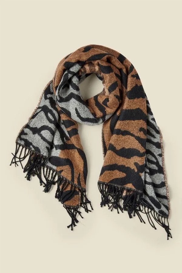 Sosandar Hats Scarves and Gloves Women Amara Zebra Print Oversized Scarf